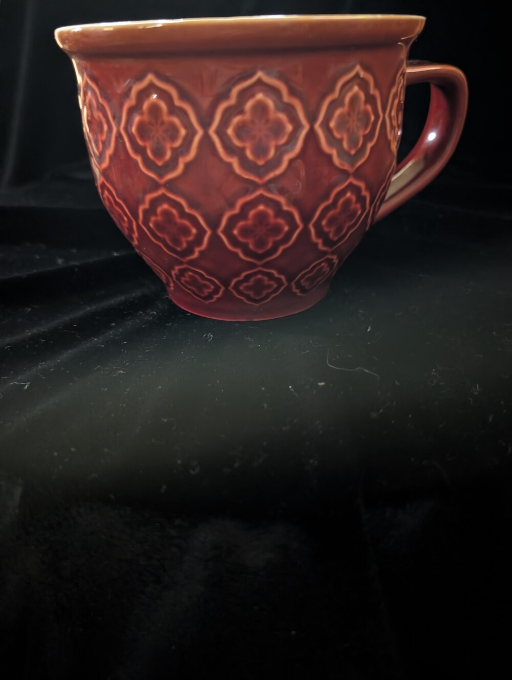 Ceramic Decorative Mug in Deep Redish Brown with Patterned Relief